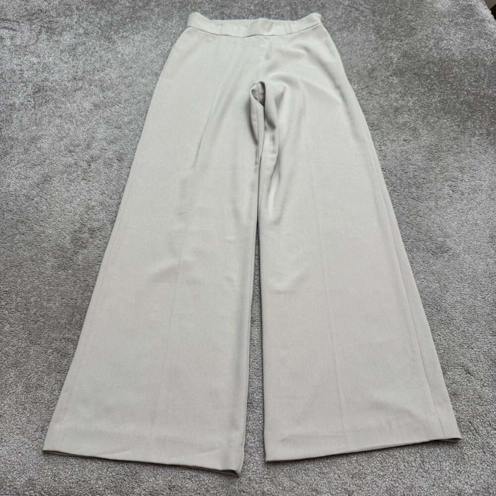 Joan Vass Palazzo Wide Leg Trousers Womens 4 Gray Crepe High Rise Side Zip Lined